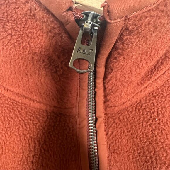 Abercrombie & Fitch Womens Polar Fleece Quarter-Zip Rust Pullover Sweatshirt XS - Picture 3 of 6